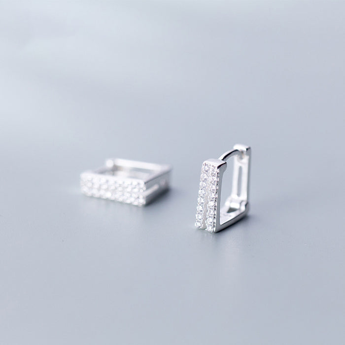 Elegant Double-Layer Diamond-Studded Square Earrings